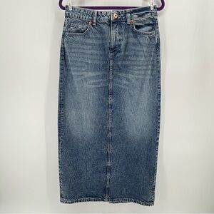 H&M Divided sz 6 Blue Midi Denim Skirt Coastal Cowgirl Boho Western New